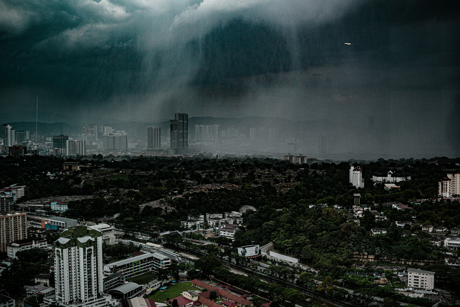 A storm is coming in over a city